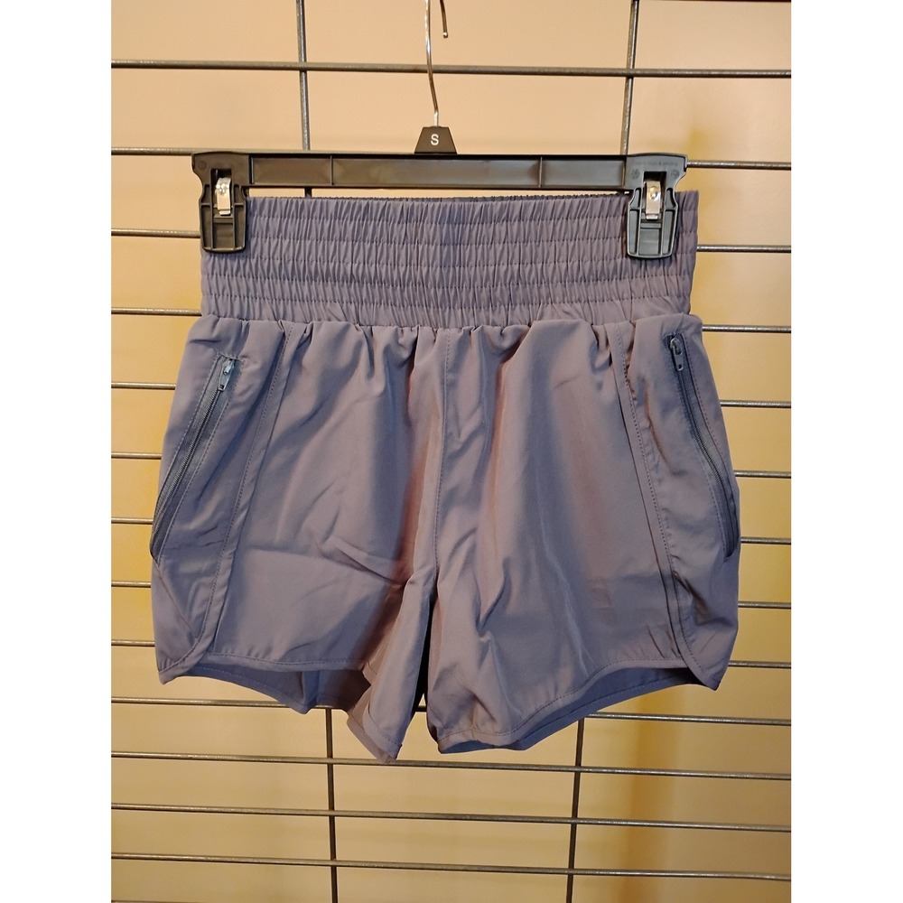 Rosvigor Womens Athletic Shorts Gray High Waisted Smocked Zipper Pockets XS NEW